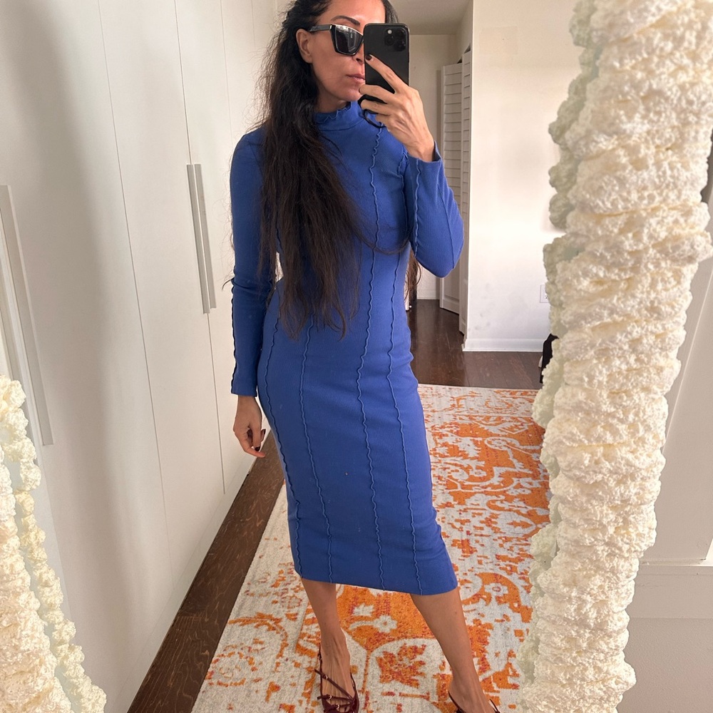 Chic Long Sleeve Blue Dress